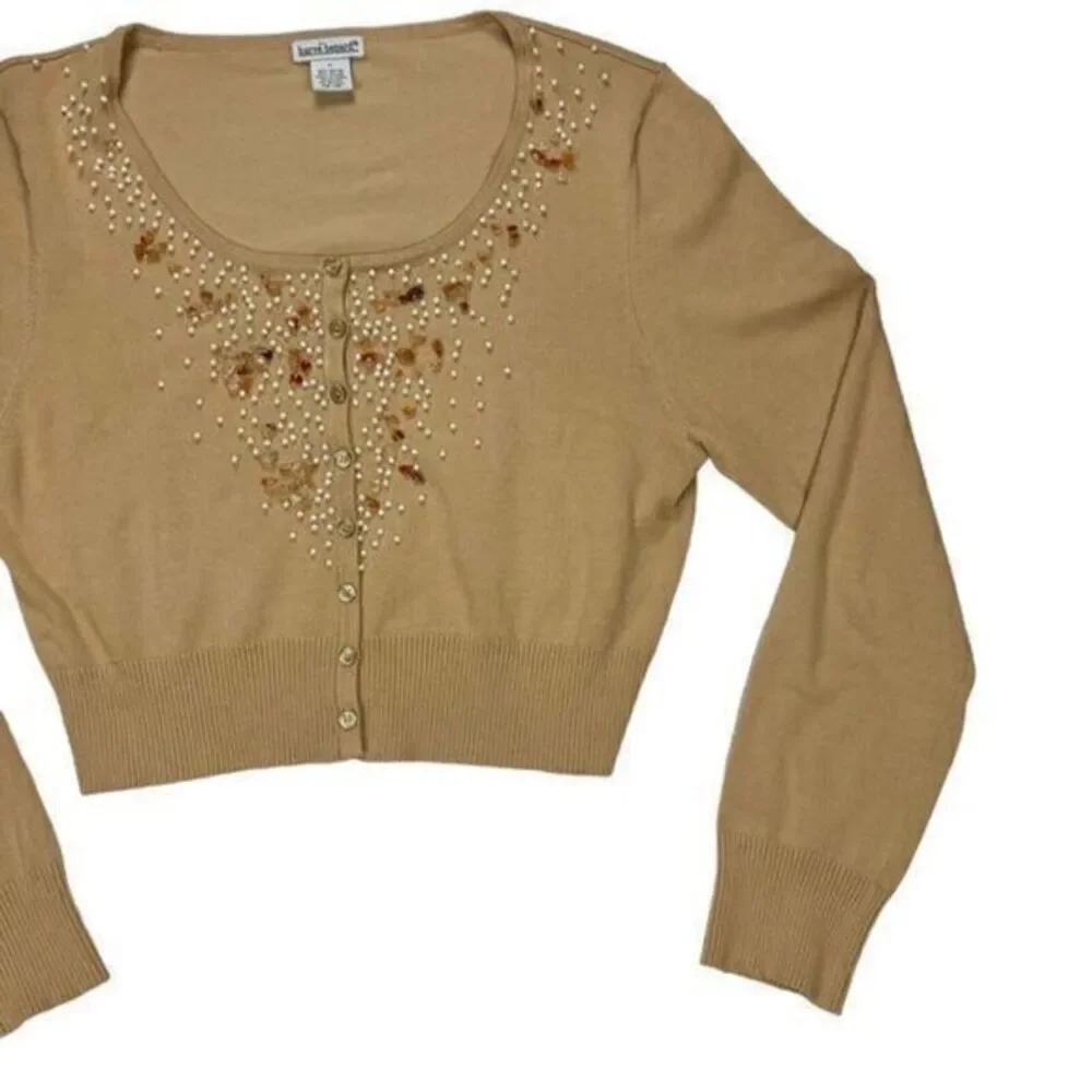 Harve Benard Sweater Womens Large Beaded Pearls Embellished Cardigan Granny Core